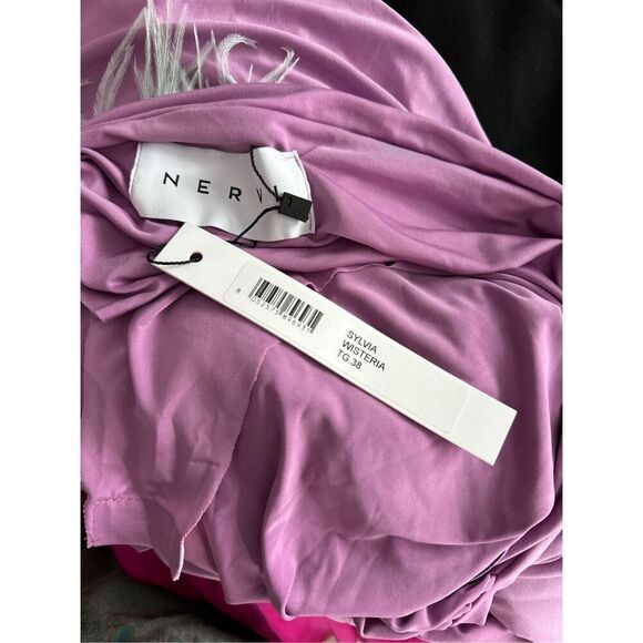 NWT Nervi Sylvia Wisteria One Shoulder Cutout Feather Trim Dres Purple Size IT 3 - Picture 12 of 13